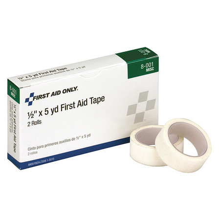 First Aid Only Tape, White, 1/2 In. W, 5 ft. L, PK2 8-001