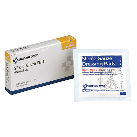 FIRST AID ONLY Gauze Pad, Sterile, White, No, Gauze, PK6 3-002