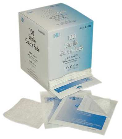 First Aid Only Gauze Pad, Sterile, White, No, Gauze, PK100 3-202