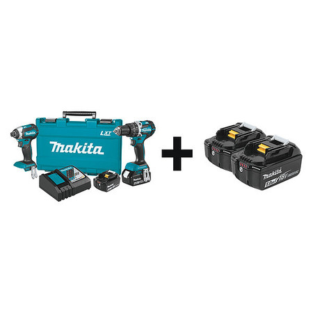 MAKITA Cordless Combo Kit, 18.0V, 2 Tools, 4.0Ah XT269M + BL1850B-2