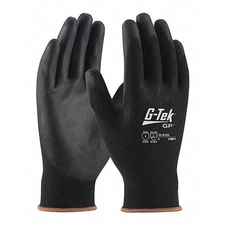 Pip Polyurethane Coated Gloves, Palm Coverage, Black, L, PR 33-B125/L