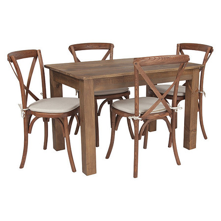 FLASH FURNITURE Rectangle Farm Table and 4 Chair Set, 46"X30", 30" W, 46" L, 30" H, Wood Top, Wood Grain XA-FARM-17-GG