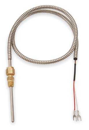 Tempco Thermocouple, Type J, Lead 48 In TCP60089