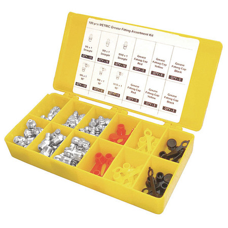 Westward Grease Fitting And Cap Kit, Metric, 100 PC 3APF5