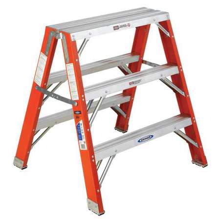 WERNER 3 Steps, Fiberglass Step Stand, 300 lb. Load Capacity, Silver/Orange TW6203