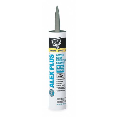 Dap Acrylic Latex Caulk Plus Silicone, 10.1 oz, Cartridge, Slate Gray, Siliconized Acrylic Polymer Base 18118