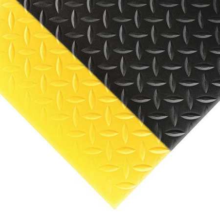 Notrax Antifatigue Mat, Diamond Plate, 2 ft x 3 ft, 1/2 in Thick, Black with Yellow Border, PVC Foam 419S0035BY