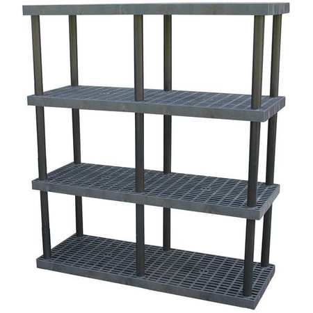 STRUCTURAL PLASTICS Freestanding Plastic Shelving Unit, Open Style, 24 in D, 66 in W, 75 in H, 4 Shelves, Black S6624X4