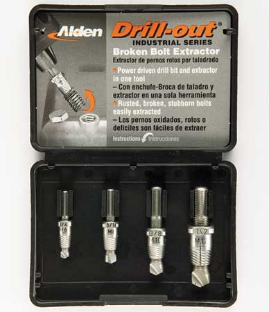 ALDEN Drill/Extractor Set, 4 PC, 1/4-1/2 In Cap 4017P