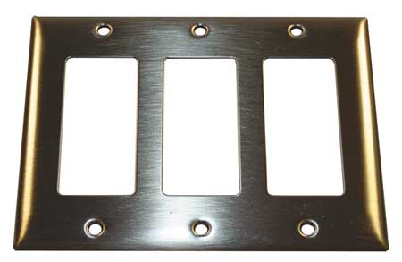 HUBBELL Rocker Wall Plates and Box Cover, Number of Gangs: 3 Brass, Brushed Finish, Brass B263