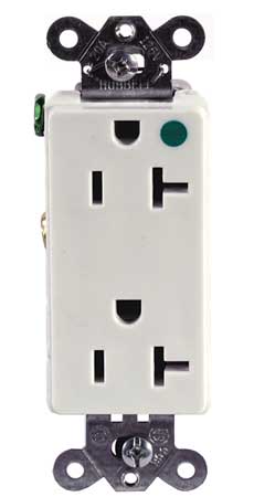 HUBBELL Receptacle, 20 A Amps, 125V AC, Flush Mount, Decorator Duplex Outlet, 5-20R, White IG2182WA