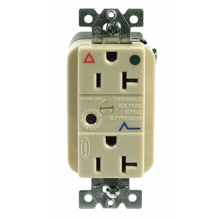 HUBBELL Receptacle, 20 A Amps, 125V AC, Flush Mount, Decorator Duplex Outlet, 5-20R, Ivory IG8362ISA