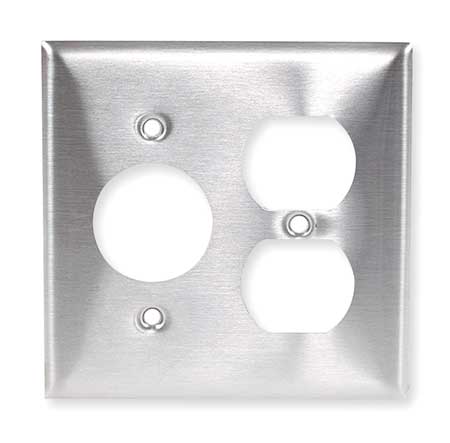 Hubbell Single/Duplex Receptacle Wall Plates and Box Cover, Number of Gangs: 2 Stainless Steel, Silver SS78