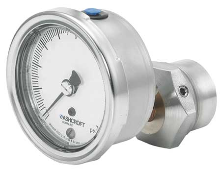 ASHCROFT Compound Gauge, -30 to 0 to 30 in Hg/psi, 1/4 in MNPT, Stainless Steel, Silver 251009AW02B/310SSLXCGV/30