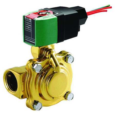 REDHAT 100 to 240V AC/DC Brass Solenoid Valve, Normally Closed, 1 1/4 in Pipe Size 8210P008