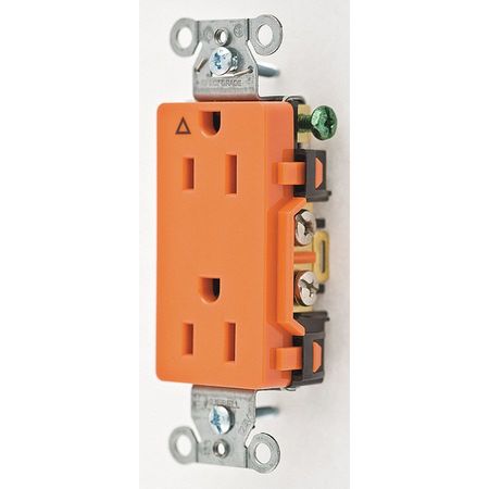 HUBBELL Receptacle, 15 A Amps, 125V AC, Flush Mount, Decorator Duplex Outlet, 5-15R, Orange IG15DR