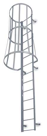 COTTERMAN 12 ft 3 in Fixed Ladder with Safety Cage, Steel, 13 Steps, Top Exit, Powder Coated Finish M13SC C1