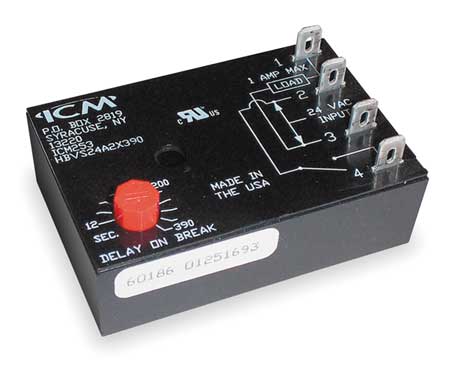 ICM Time Delay, Post-Purge, 1.0 Contact Rating (Amps), 18 To 30 Volts, Adj. 12 to 390 Sec. Time Delay ICM253B