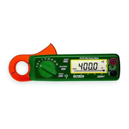 EXTECH Clamp Meter, LCD, 200 A, 0.9 in (23 mm) Jaw Capacity, Cat III 300V Safety Rating 380941-NIST