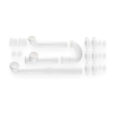 ZORO SELECT 1-1/2 " Dia., Polypropylene, White Finish, Kitchen End Outlet, End Out Double Bowl Installation Kit 4FEY9