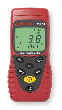 AMPROBE Thermocouple Thermometer, 2 In, Type J, K TMD-10