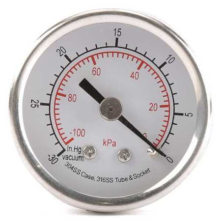 Zoro Select Pressure Gauge, 0 to 200 psi, 1/4 in MNPT, Stainless Steel, Silver 4FMV2