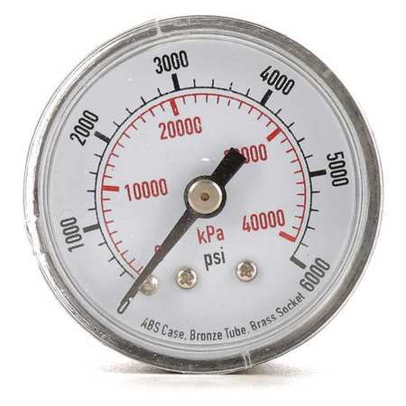 Zoro Select Pressure Gauge, 0 to 6000 psi, 1/8 in MNPT, Plastic, Black 4FMA9