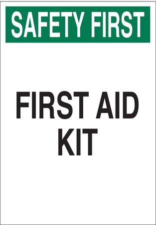 BRADY First Aid Sign, 10X7", GRN and BK/WHT, Header Legend Color: White, 41208 41208
