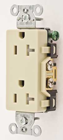 HUBBELL Receptacle, 20 A Amps, 125V AC, Flush Mount, Decorator Duplex Outlet, 5-20R, Ivory DR20ITR