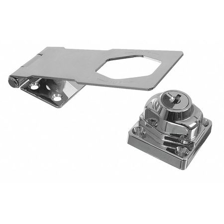 NATIONAL HARDWARE Hasp, Steel with Die-Cast Lock, Chrome 4FWE9