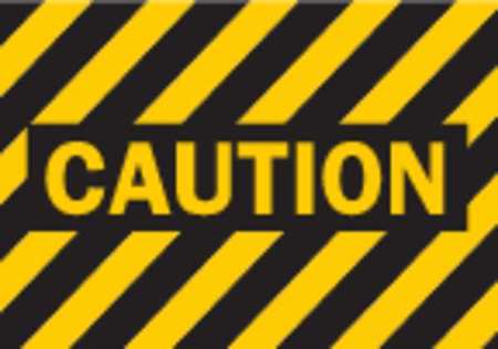 BRADY Caution Sign, 10" W, 7" H, English, Plastic, Black, Yellow 25041