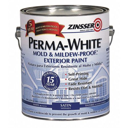 ZINSSER Interior/Exterior Paint, Satin, Water Base, White, 1 gal 3101