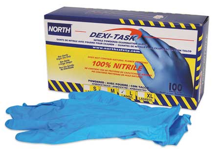 Honeywell North Dexi-Task, Disposable Gloves, 5 mil Palm, Nitrile, Powdered, M, 100 PK, Blue LA049/M