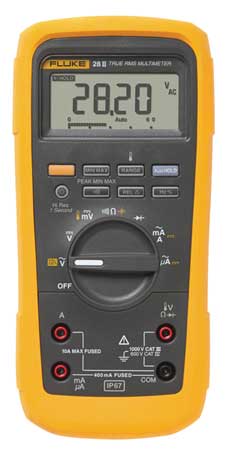 Fluke Digital Multimeter, 1,000 Max. AC Volts, 1,000 Max. DC Volts, 10 Max. AC Amps, 10 Max. DC Amps FLUKE-28 II