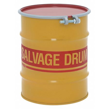 ZORO SELECT Open Head Salvage Drum, Steel, 10 gal, Unlined, Yellow HM1002Q