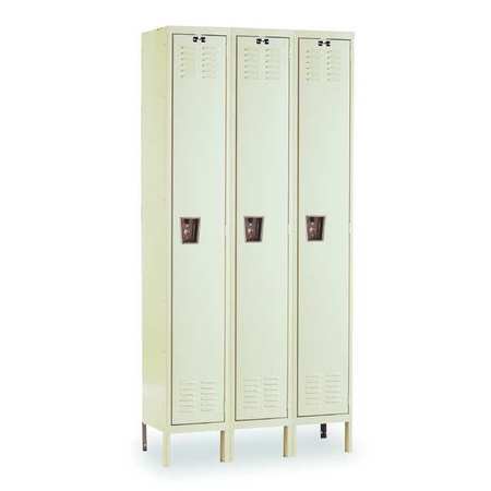 HALLOWELL Wardrobe Locker, 54 in W, 18 in D, 78 in H, (1) Tier, (3) Wide, Tan U3888-1PT