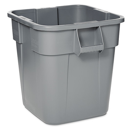 RUBBERMAID COMMERCIAL 28 gal Square Trash Can, Gray, 25 in Dia, Open Top, LLDPE FG352600GRAY