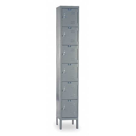 Hallowell Box Locker, 12 in W, 15 in D, 78 in H, (1) Wide, (6) Openings, Dark Gray U1258-6A-HG