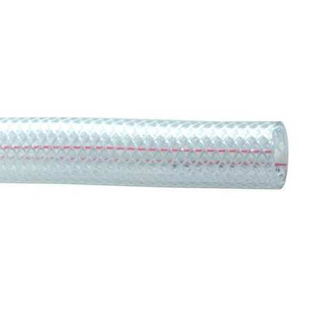 Kuriyama Tubing, Clearbraid, PVC with Spiraled Polyester Yarn, 1/2 in Inside Dia, 3/4 in Outside Dia, Clear K3150-08