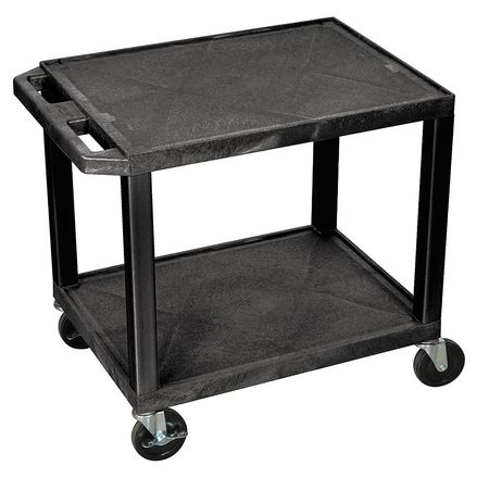 Zoro Select Utility Cart with Lipped Plastic Shelves, Thermoplastic Resin, Flat, 2 Shelves, 200 lb WT26