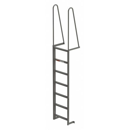 Zoro Select 10 ft Fixed Ladder, Steel, 7 Steps, Forward Exit, Enamel Finish, 300 lb Load Capacity MDT07