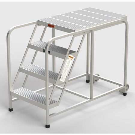 ZORO SELECT Aluminum Mobile Work Platform, 4 Steps, No Handrails, 36"D Platform, Solid Ribbed Tread A007