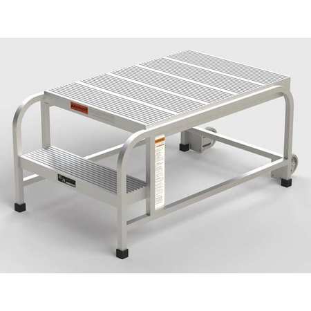 ZORO SELECT Aluminum Mobile Work Platform, 2 Steps, No Handrails, 36"D Platform, Solid Ribbed Tread A001