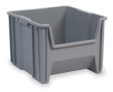 Akro-Mils 75 lb Hang & Stack Storage Bin, Plastic, 16 1/2 in W, 12 1/2 in H, Gray, 17 1/2 in L 13018GREY