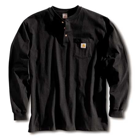 Carhartt Long Sleeve Henley, Black, XL K128-BLK XLG REG