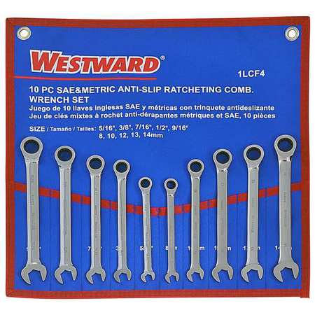 Westward Combo Wrench Set, Antislip, 3/8-3/4 in, 6Pc 4JMC6