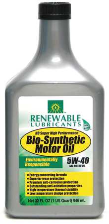 RENEWABLE LUBRICANTS Engine Oil, 5W-40, Bio-Synthetic, 1 Qt. 85251
