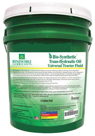 RENEWABLE LUBRICANTS Trans-Hydraulic Fluid, Tractor, 5 Gal, 10W-30 81224