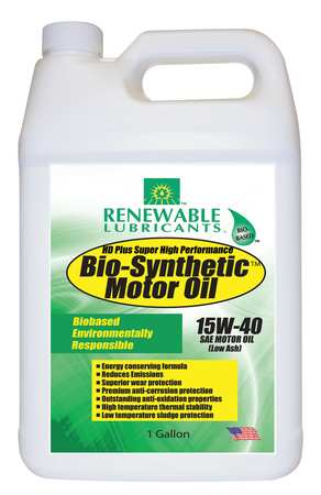 RENEWABLE LUBRICANTS Engine Oil, Bio-Synthetic, 15W-40, 1 Gal. 85353