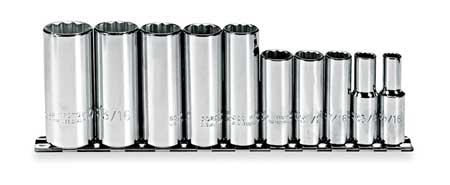 PROTO 3/8" Drive Deep Socket Set SAE 10 Pieces 5/16 in to 7/8 in , Full Polish J52107